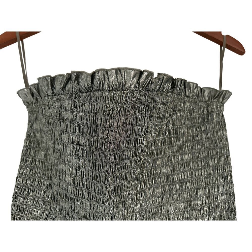 & other Stories Metallic Gold Smocked Ruffle Tube Top Size 10 - Picture 6 of 10